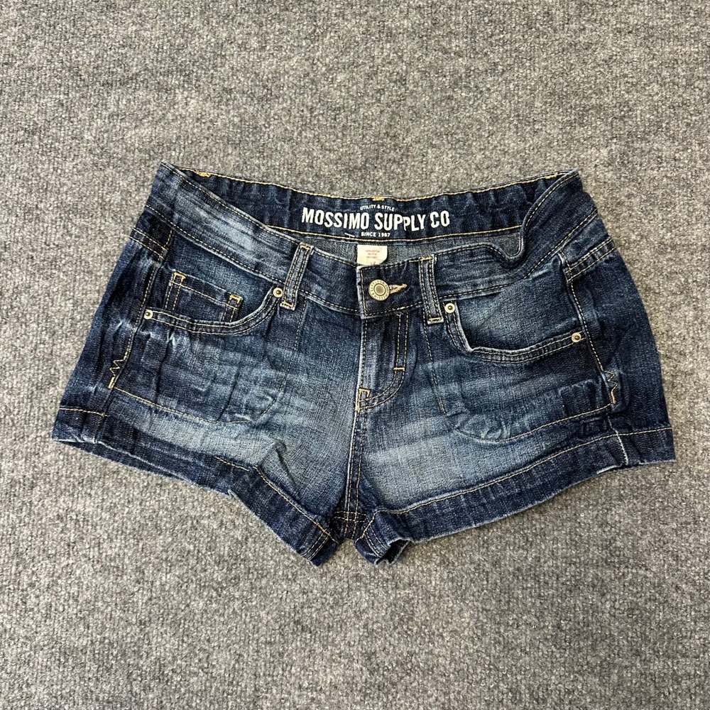 Mossimo Shorts Womens Size 5 Blue Denim Low Rise Mini Cotton Dark Wash Fit 6